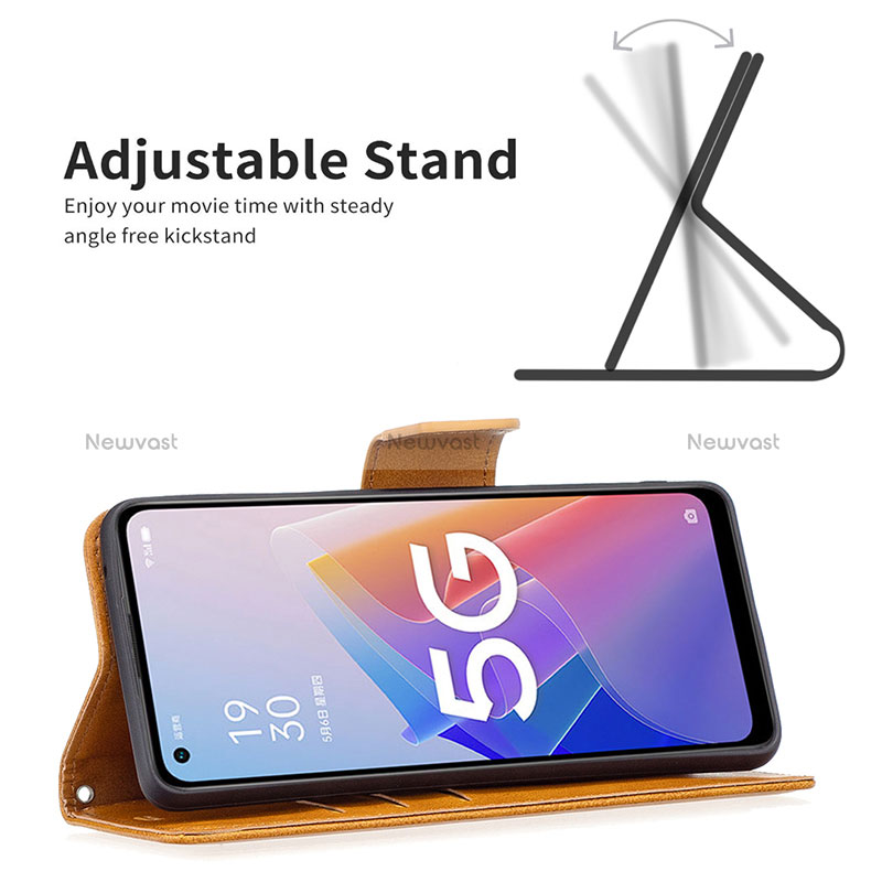 Leather Case Stands Flip Cover Holder B04F for Oppo Reno7 Z 5G