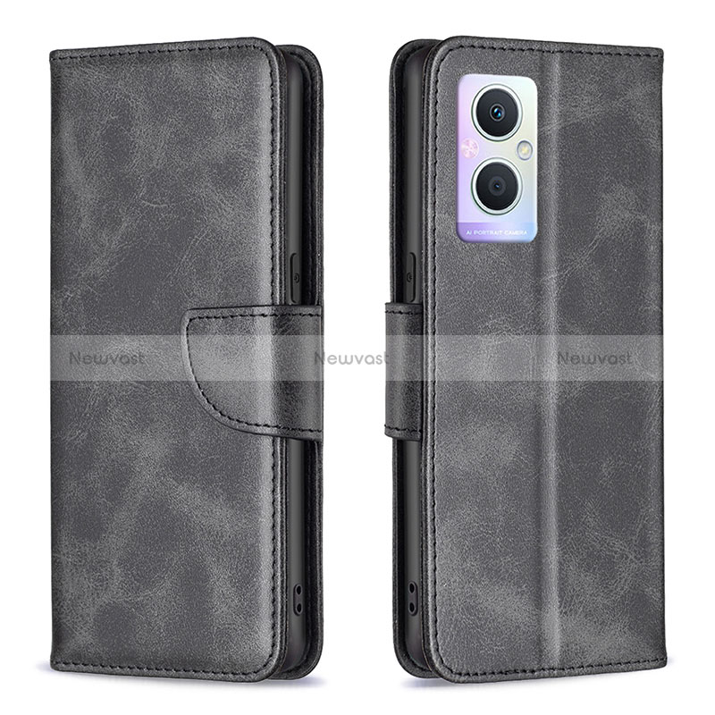 Leather Case Stands Flip Cover Holder B04F for Oppo Reno8 Lite 5G Black