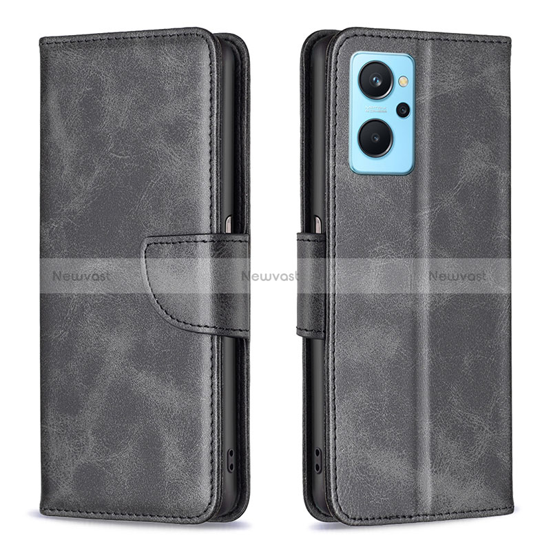 Leather Case Stands Flip Cover Holder B04F for Realme 9i 4G Black