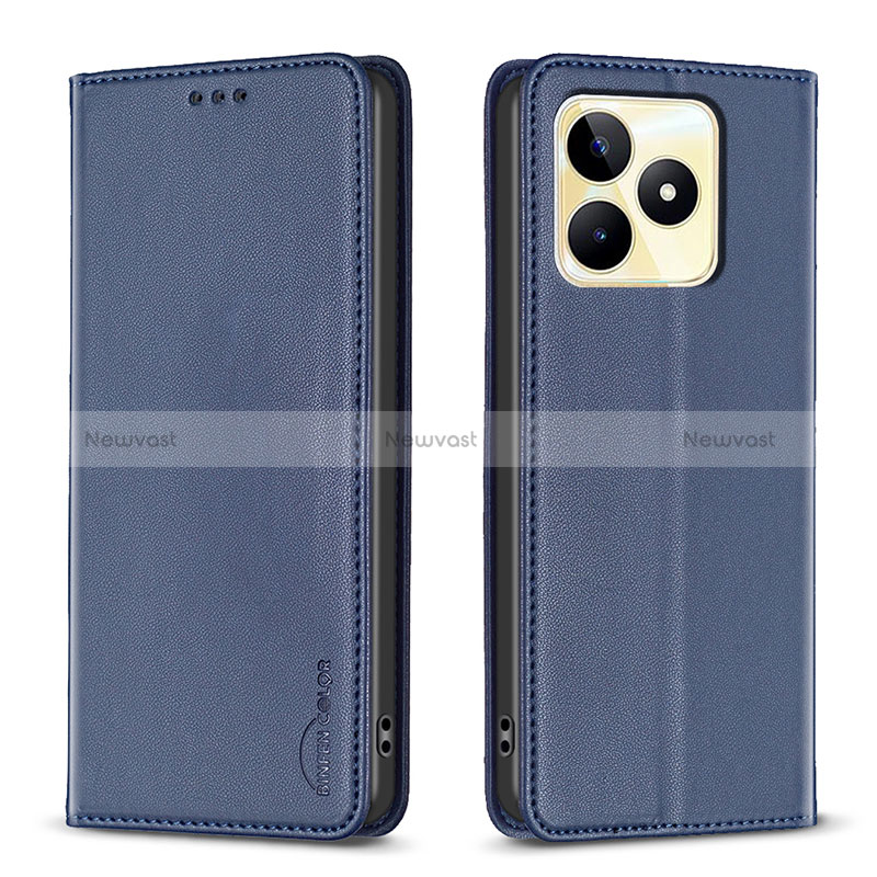 Leather Case Stands Flip Cover Holder B04F for Realme C51 Blue