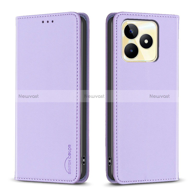 Leather Case Stands Flip Cover Holder B04F for Realme C53 Clove Purple