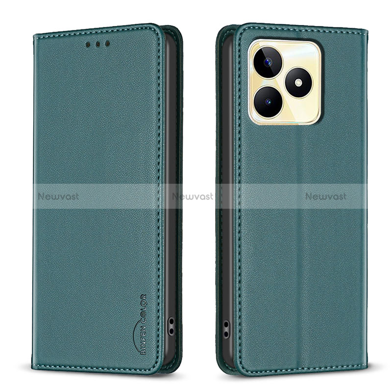 Leather Case Stands Flip Cover Holder B04F for Realme C53 India Green