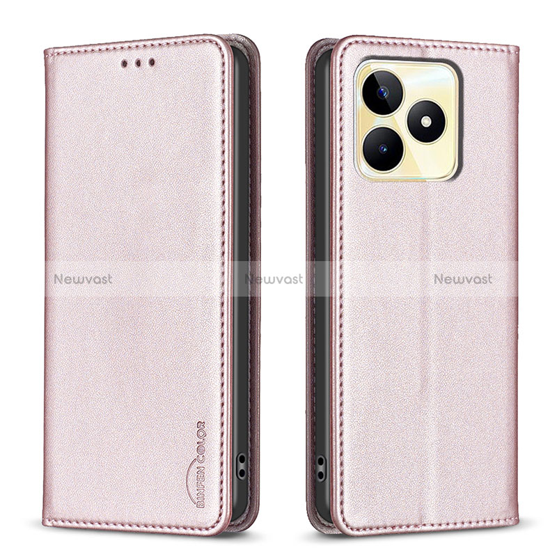 Leather Case Stands Flip Cover Holder B04F for Realme C67 Pink