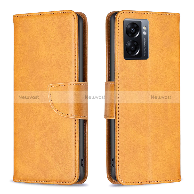 Leather Case Stands Flip Cover Holder B04F for Realme Q5i 5G Light Brown