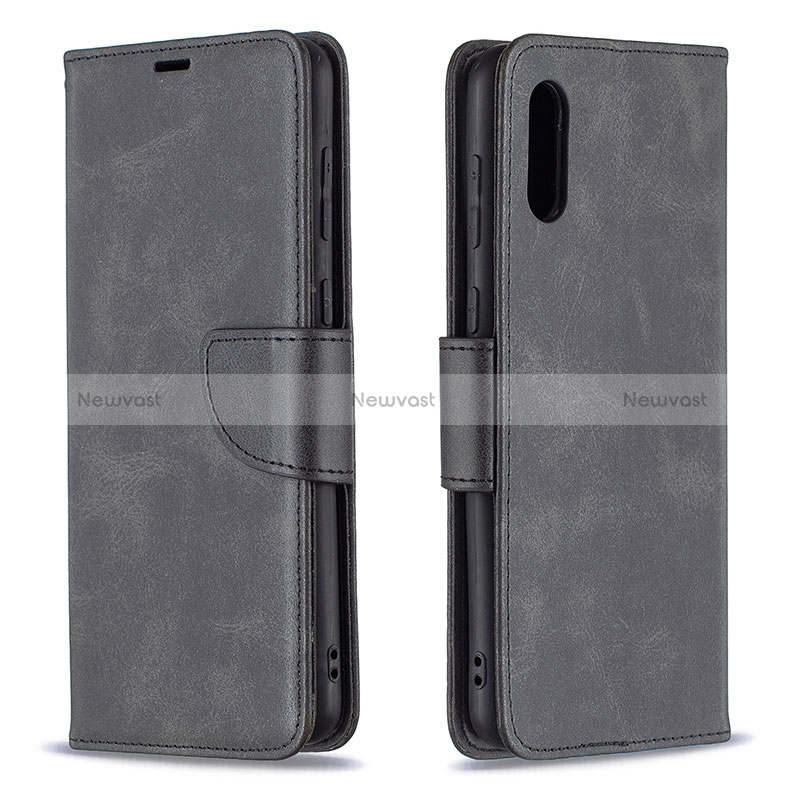Leather Case Stands Flip Cover Holder B04F for Samsung Galaxy A02 Black