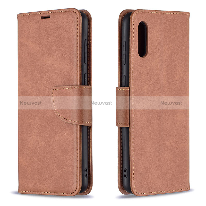 Leather Case Stands Flip Cover Holder B04F for Samsung Galaxy A02 Brown