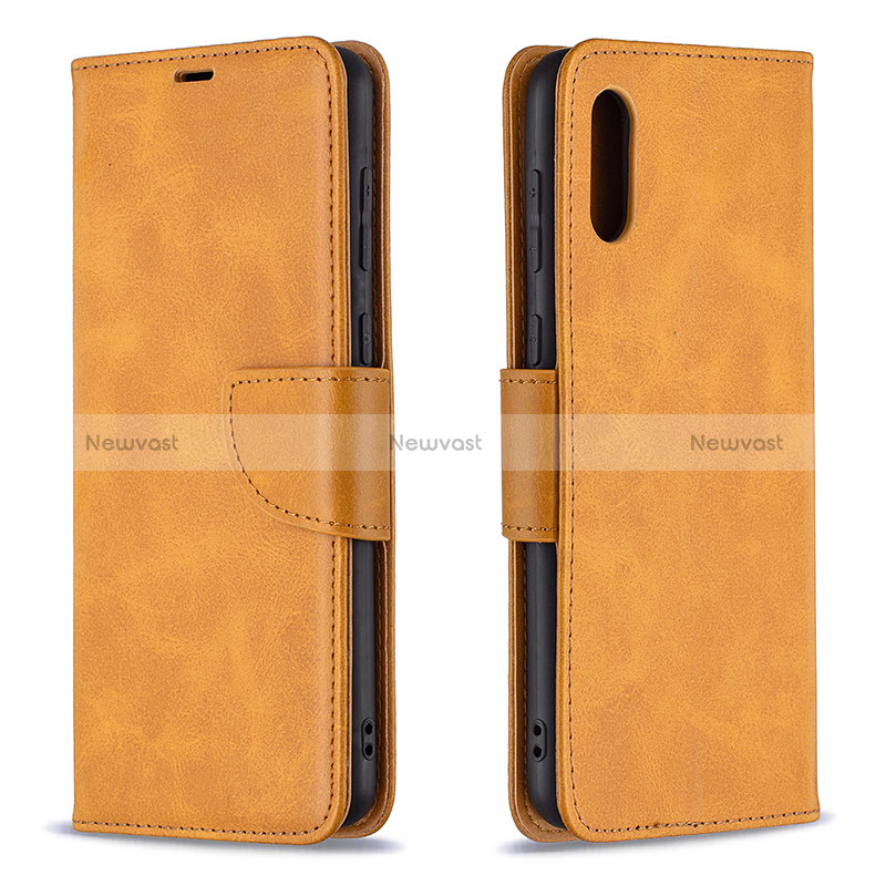 Leather Case Stands Flip Cover Holder B04F for Samsung Galaxy A02 Light Brown