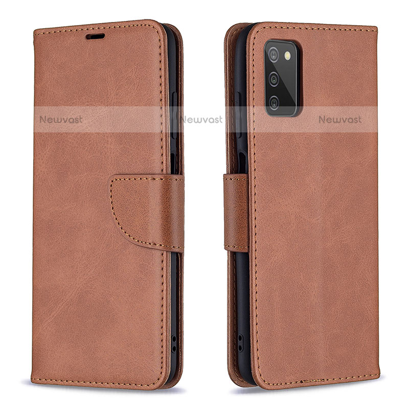 Leather Case Stands Flip Cover Holder B04F for Samsung Galaxy A02s Brown