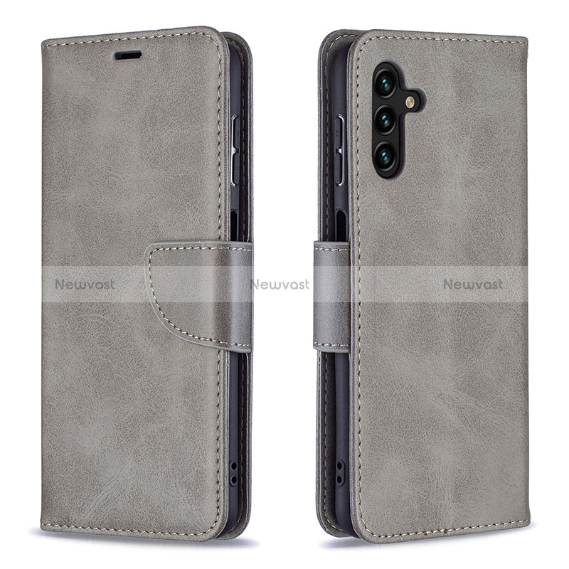 Leather Case Stands Flip Cover Holder B04F for Samsung Galaxy A04s Gray