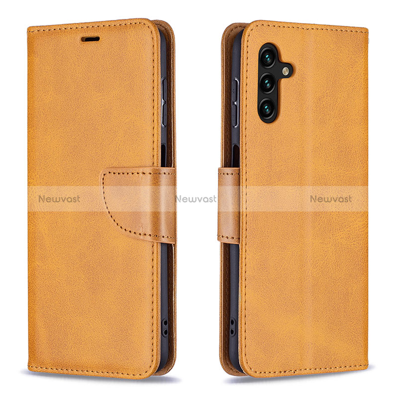 Leather Case Stands Flip Cover Holder B04F for Samsung Galaxy A04s Light Brown