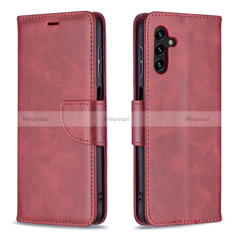 Leather Case Stands Flip Cover Holder B04F for Samsung Galaxy A04s Red