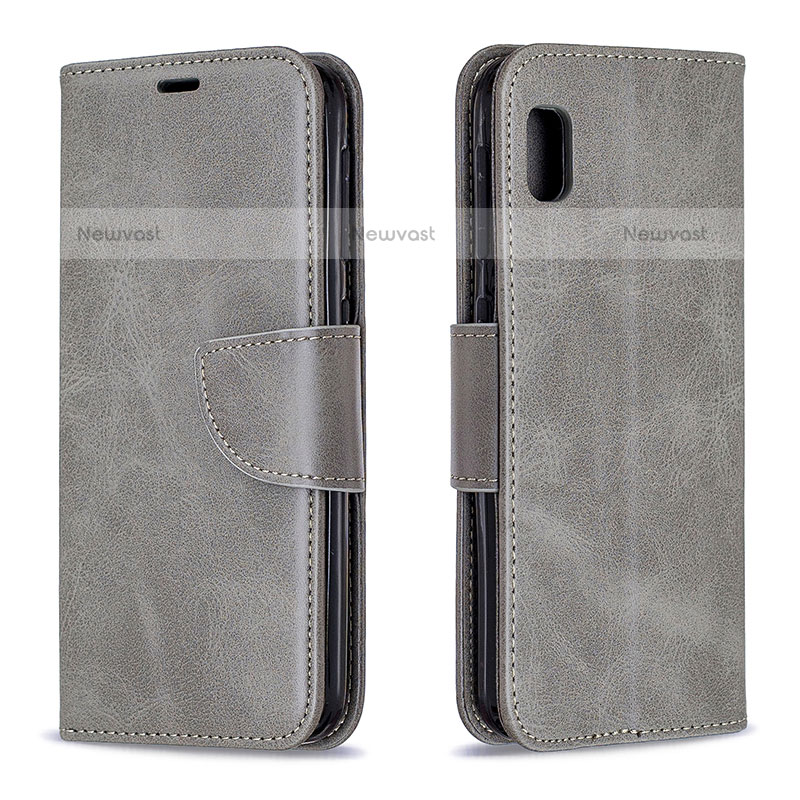 Leather Case Stands Flip Cover Holder B04F for Samsung Galaxy A10e Gray