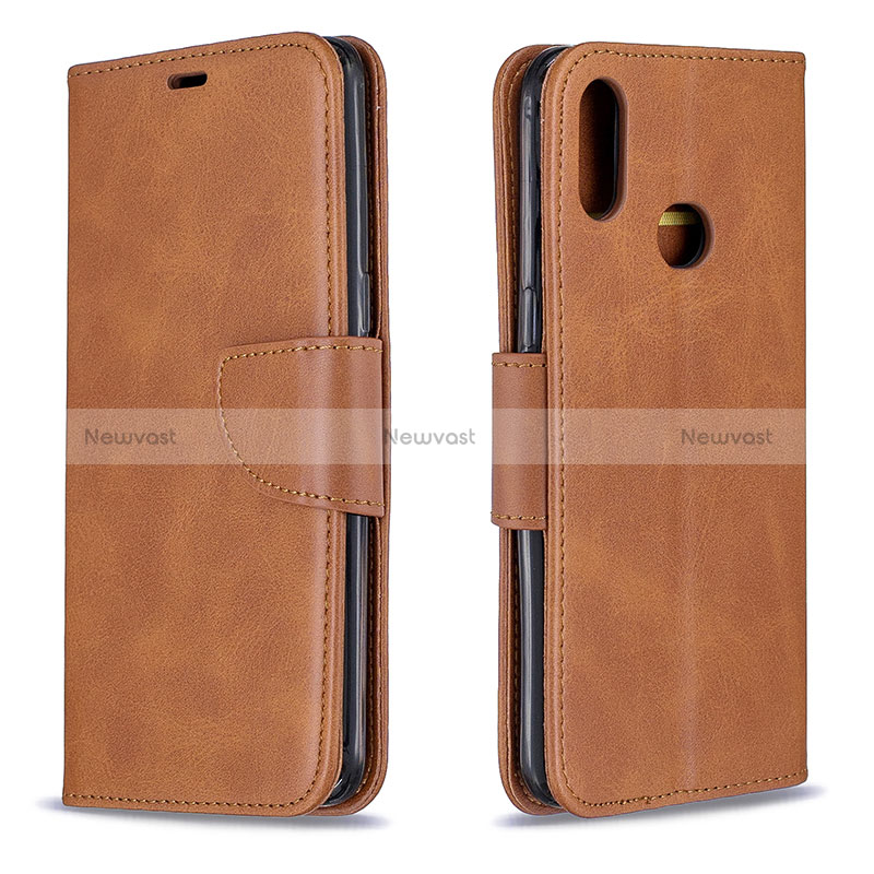 Leather Case Stands Flip Cover Holder B04F for Samsung Galaxy A10s Brown