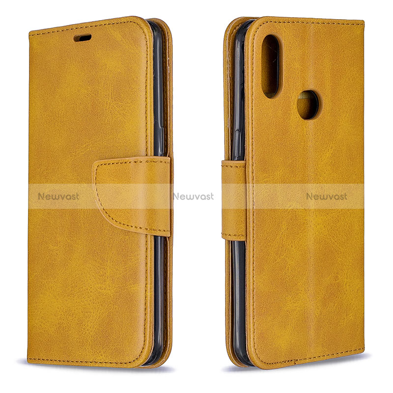 Leather Case Stands Flip Cover Holder B04F for Samsung Galaxy A10s Light Brown