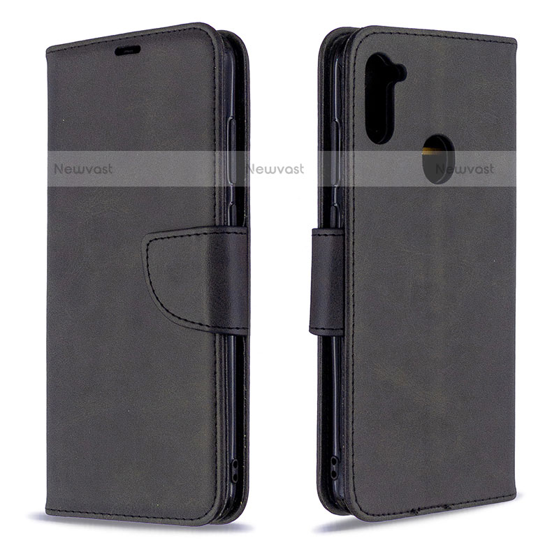 Leather Case Stands Flip Cover Holder B04F for Samsung Galaxy A11 Black