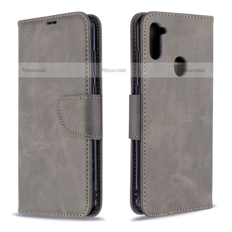 Leather Case Stands Flip Cover Holder B04F for Samsung Galaxy A11 Gray