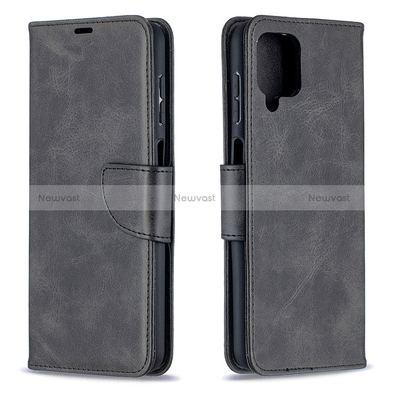 Leather Case Stands Flip Cover Holder B04F for Samsung Galaxy A12 5G Black