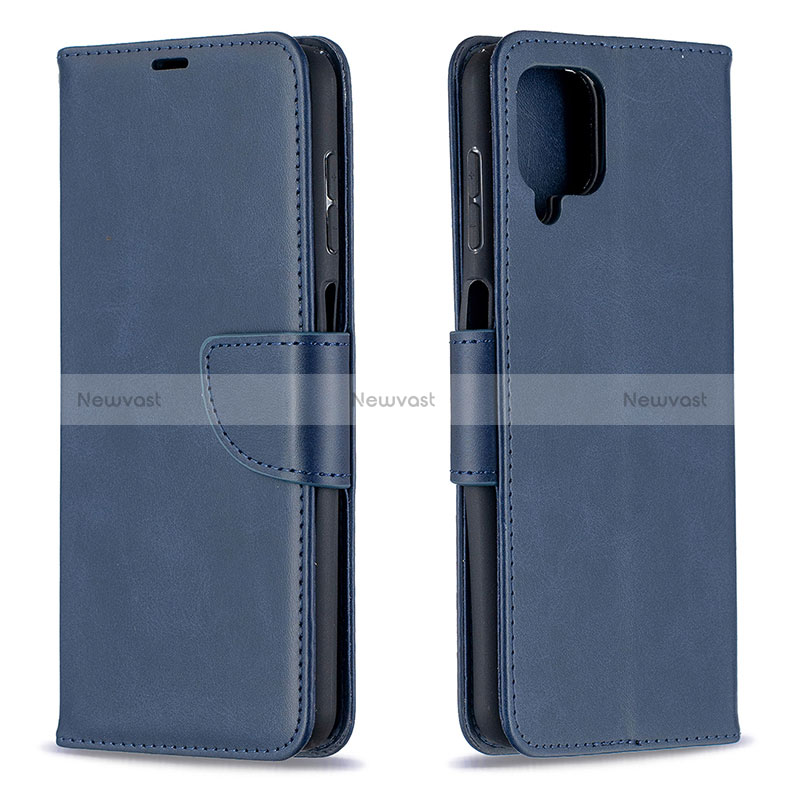 Leather Case Stands Flip Cover Holder B04F for Samsung Galaxy A12 5G Blue