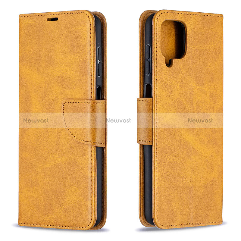 Leather Case Stands Flip Cover Holder B04F for Samsung Galaxy A12 Nacho Light Brown