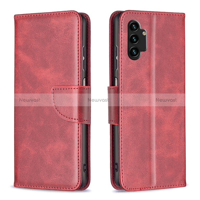 Leather Case Stands Flip Cover Holder B04F for Samsung Galaxy A13 4G Red