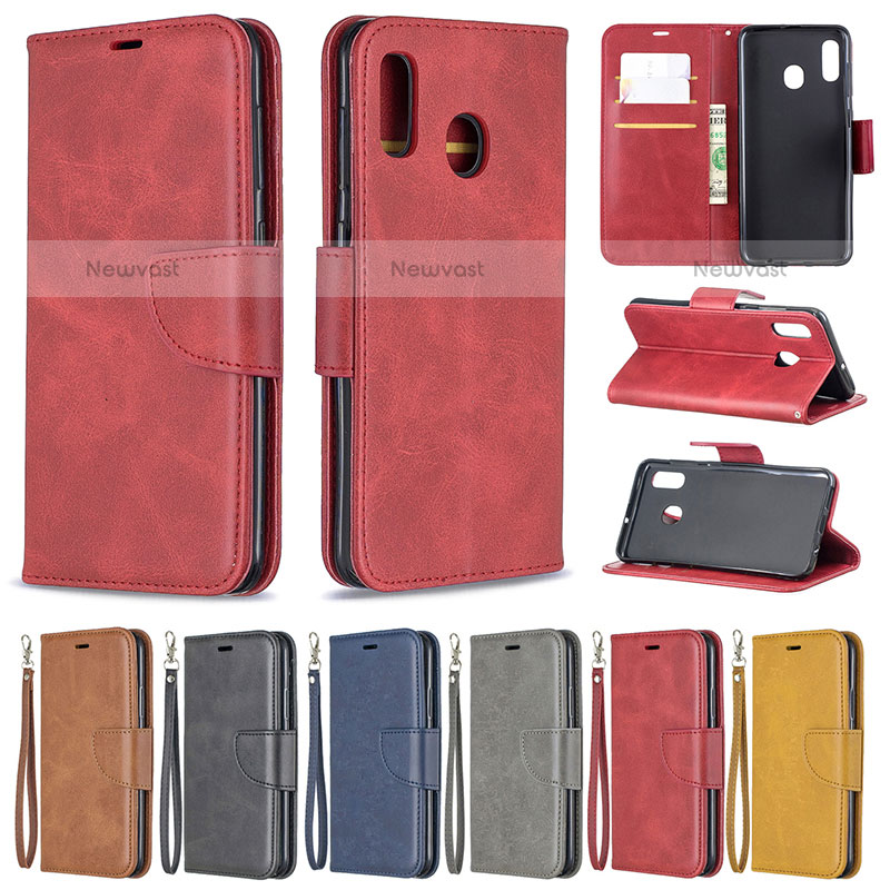 Leather Case Stands Flip Cover Holder B04F for Samsung Galaxy A20