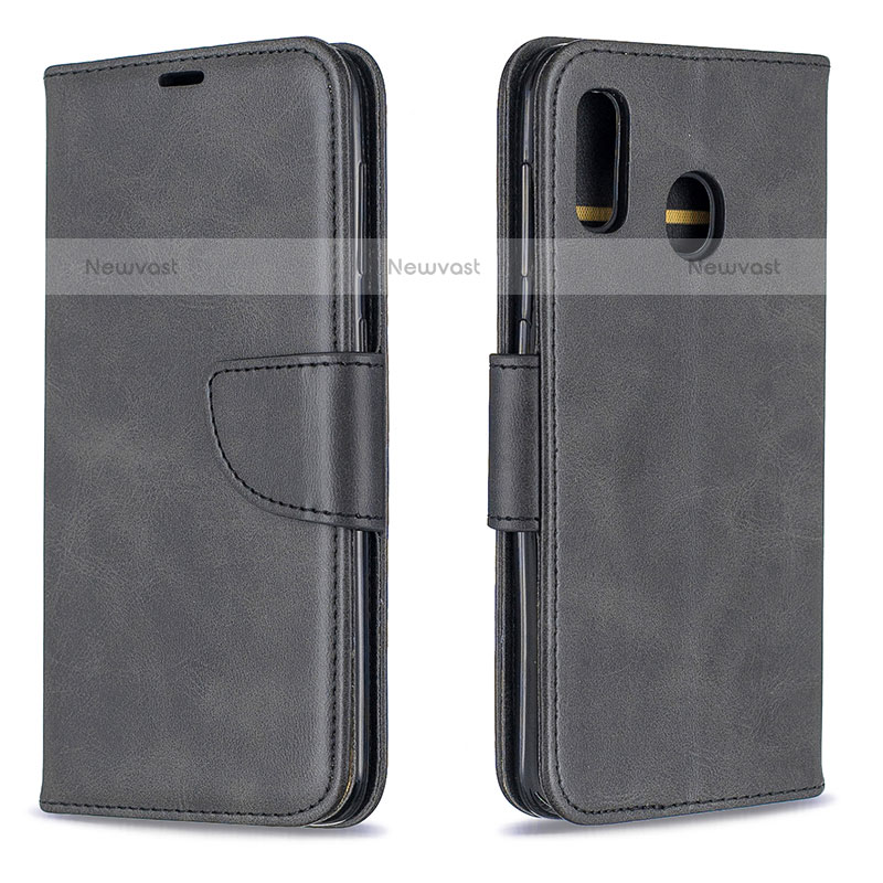 Leather Case Stands Flip Cover Holder B04F for Samsung Galaxy A20 Black