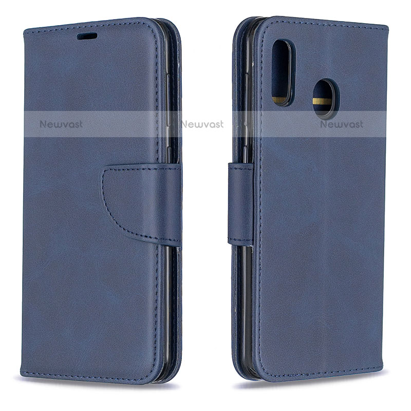 Leather Case Stands Flip Cover Holder B04F for Samsung Galaxy A20 Blue