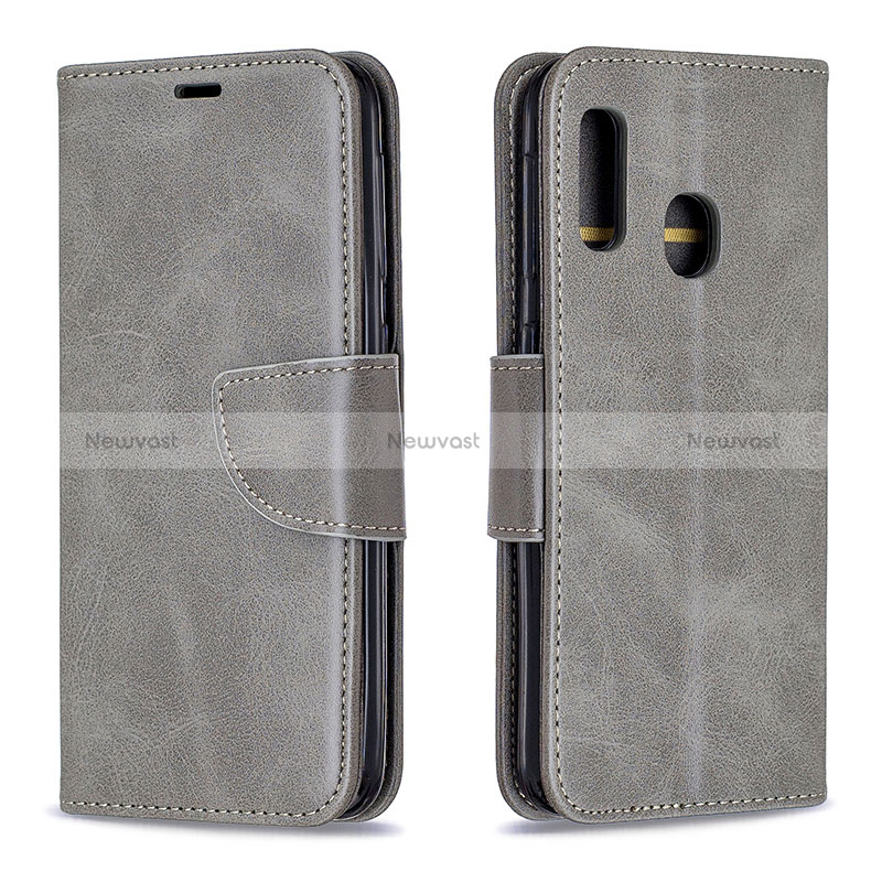 Leather Case Stands Flip Cover Holder B04F for Samsung Galaxy A20e Gray