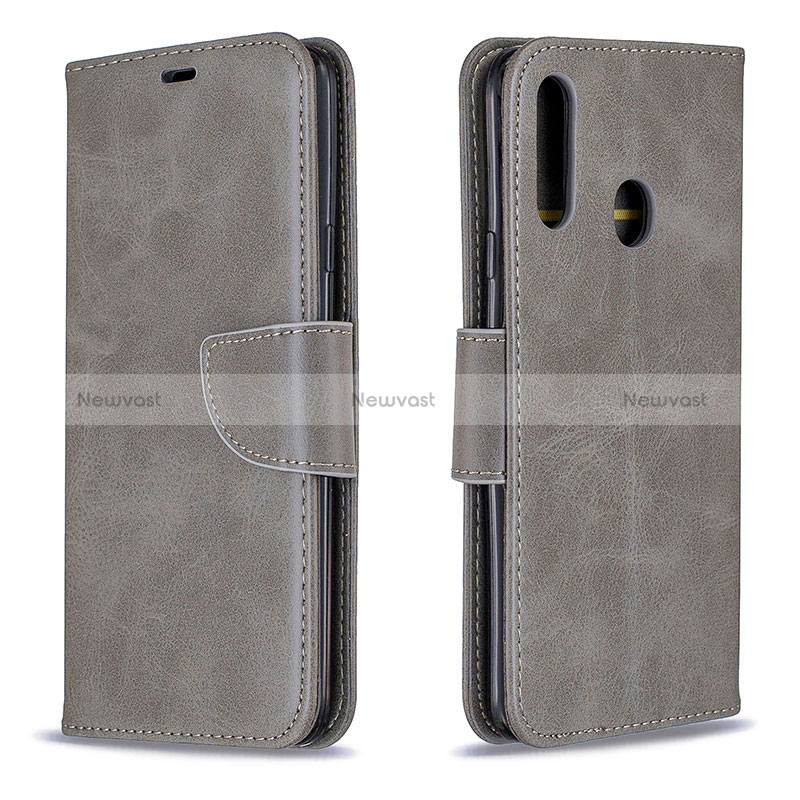 Leather Case Stands Flip Cover Holder B04F for Samsung Galaxy A20s Gray