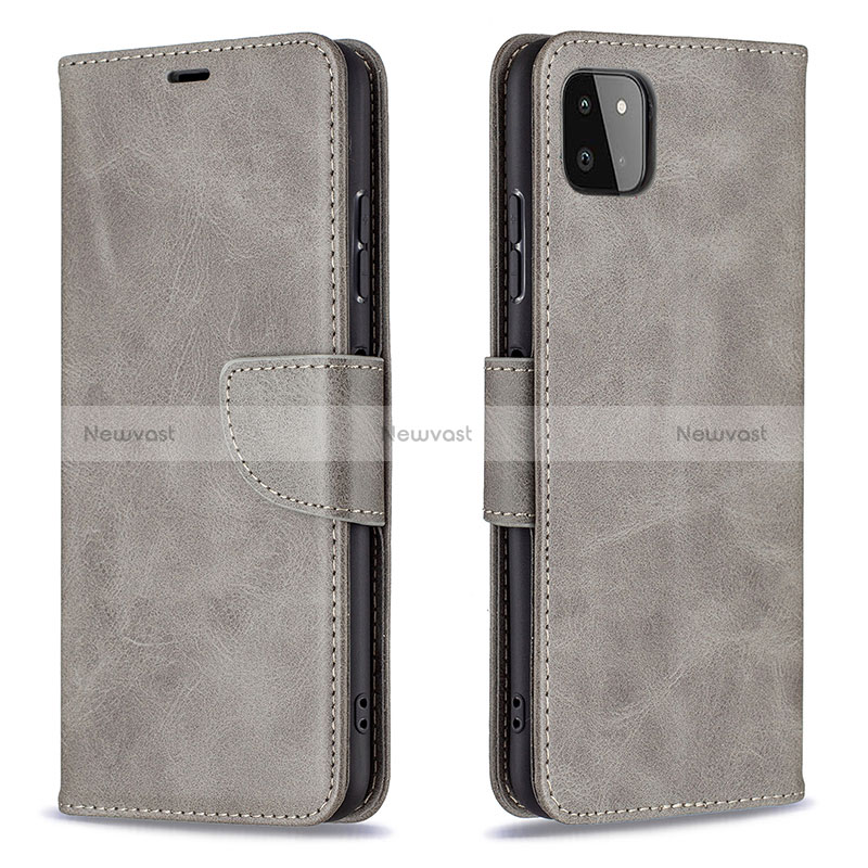 Leather Case Stands Flip Cover Holder B04F for Samsung Galaxy A22 5G Gray