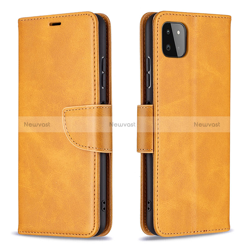 Leather Case Stands Flip Cover Holder B04F for Samsung Galaxy A22 5G Light Brown