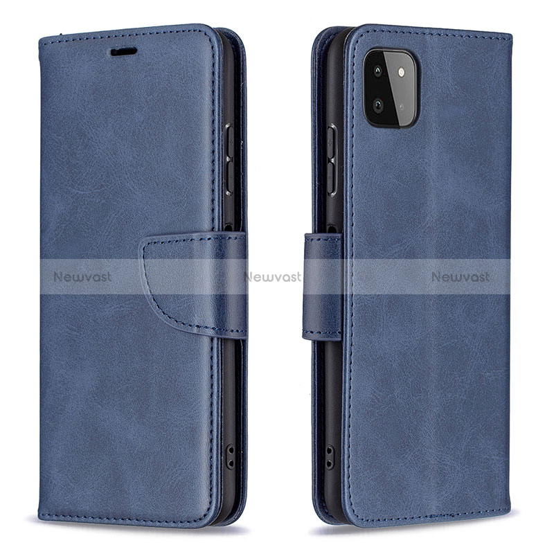 Leather Case Stands Flip Cover Holder B04F for Samsung Galaxy A22s 5G Blue