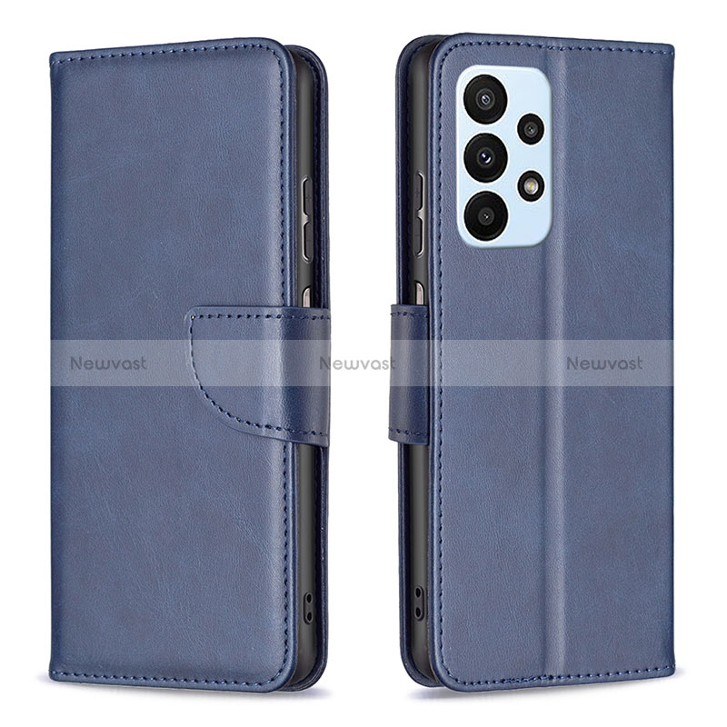 Leather Case Stands Flip Cover Holder B04F for Samsung Galaxy A23 4G Blue