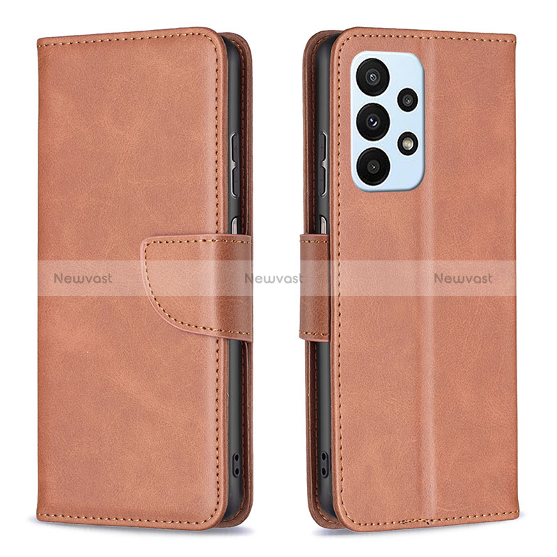 Leather Case Stands Flip Cover Holder B04F for Samsung Galaxy A23 4G Brown