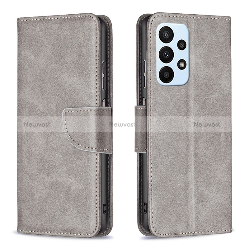 Leather Case Stands Flip Cover Holder B04F for Samsung Galaxy A23 4G Gray
