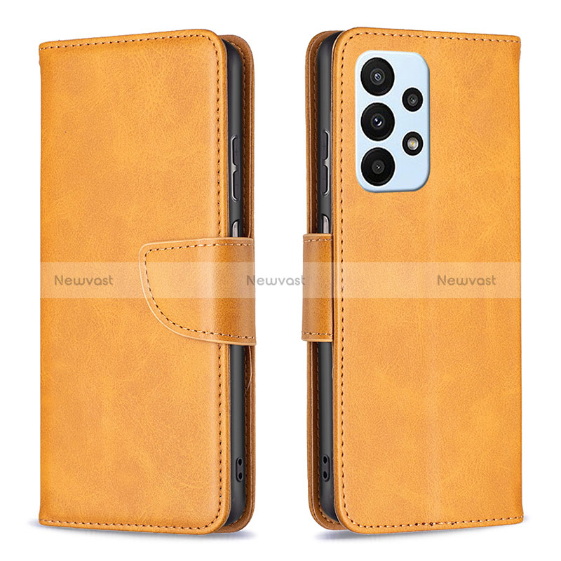 Leather Case Stands Flip Cover Holder B04F for Samsung Galaxy A23 4G Light Brown