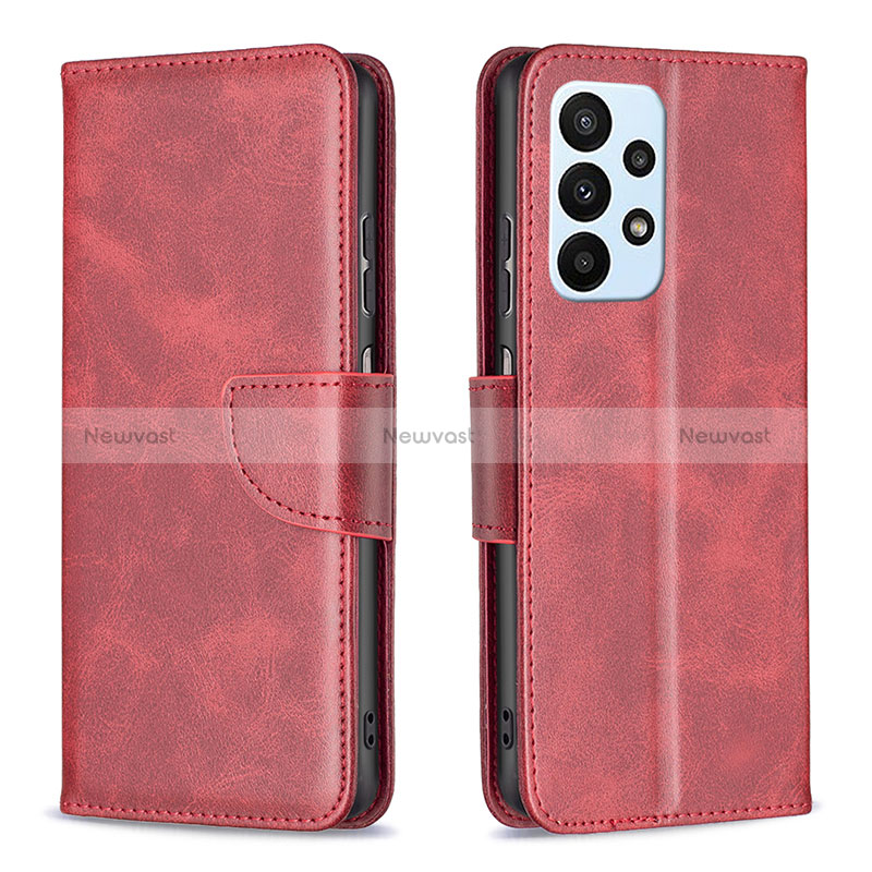 Leather Case Stands Flip Cover Holder B04F for Samsung Galaxy A23 4G Red