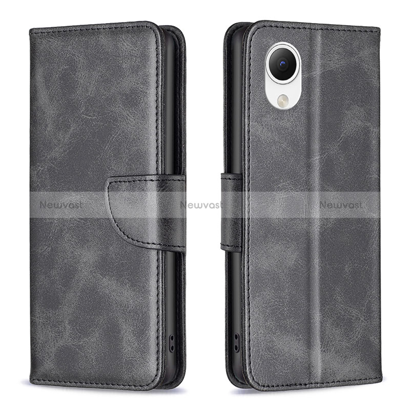 Leather Case Stands Flip Cover Holder B04F for Samsung Galaxy A23e 5G Black