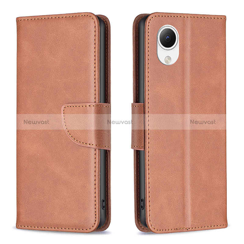Leather Case Stands Flip Cover Holder B04F for Samsung Galaxy A23e 5G Brown