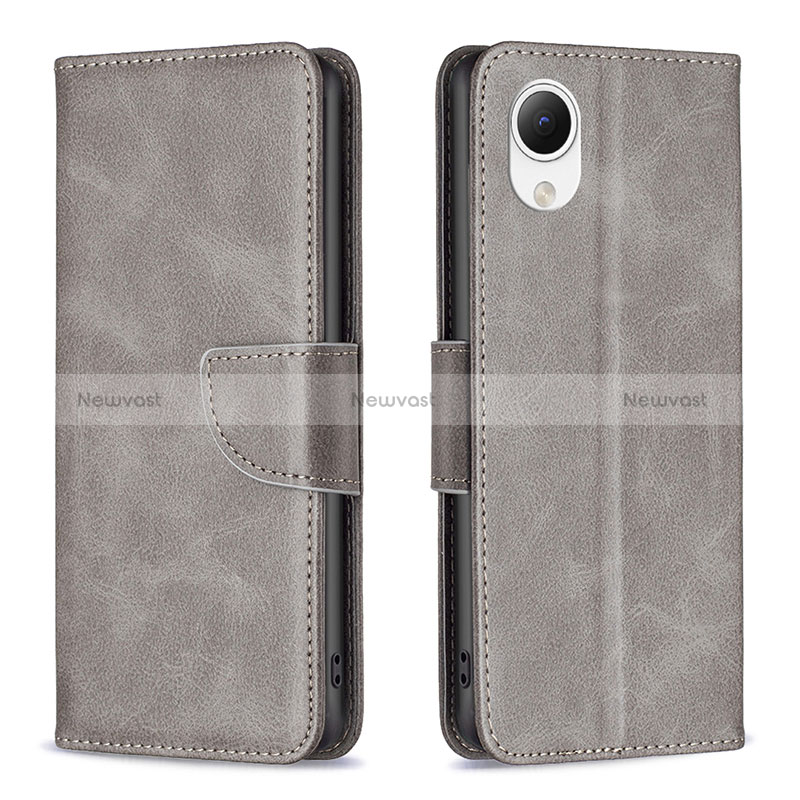 Leather Case Stands Flip Cover Holder B04F for Samsung Galaxy A23e 5G Gray