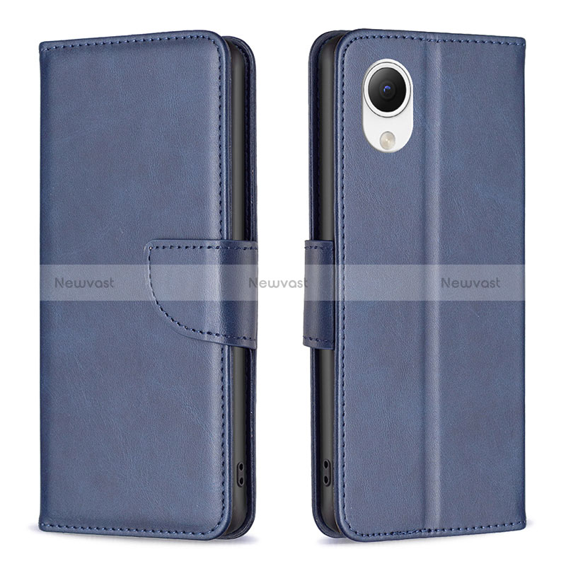 Leather Case Stands Flip Cover Holder B04F for Samsung Galaxy A23s Blue