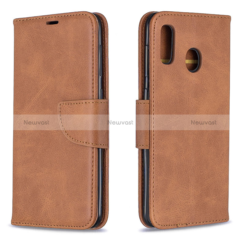 Leather Case Stands Flip Cover Holder B04F for Samsung Galaxy A30 Brown