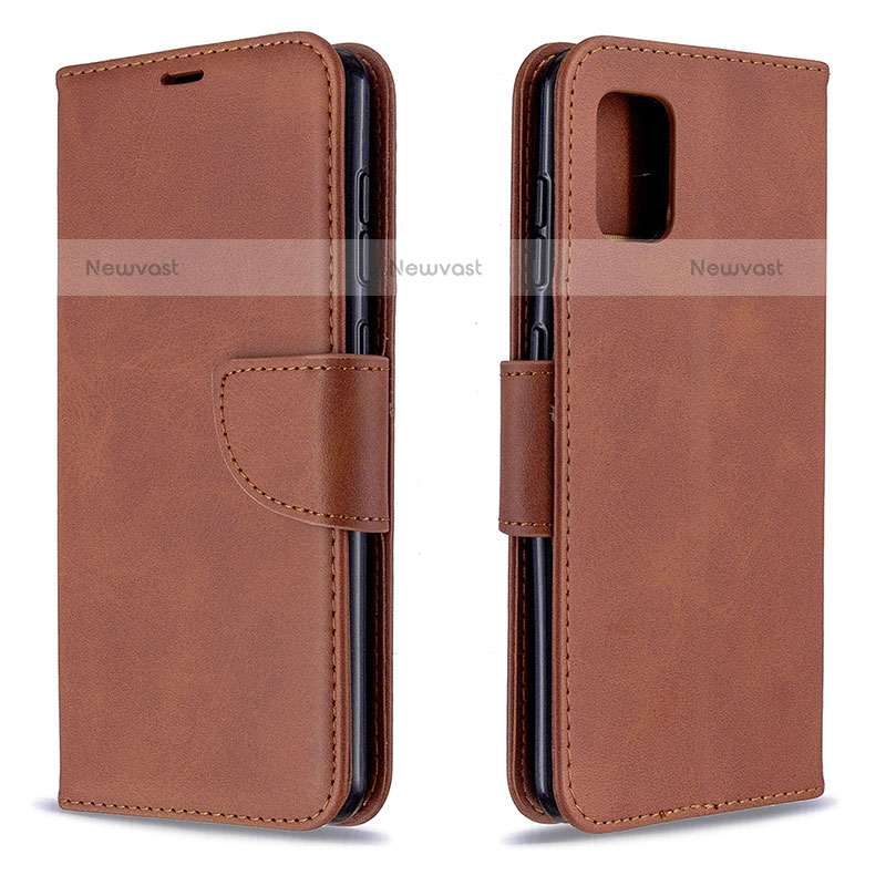 Leather Case Stands Flip Cover Holder B04F for Samsung Galaxy A31 Brown