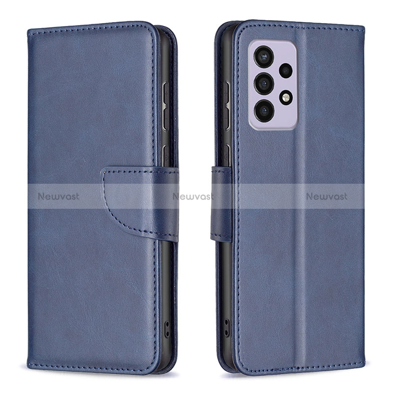 Leather Case Stands Flip Cover Holder B04F for Samsung Galaxy A33 5G Blue