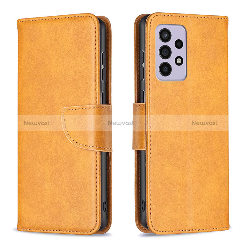 Leather Case Stands Flip Cover Holder B04F for Samsung Galaxy A33 5G Light Brown