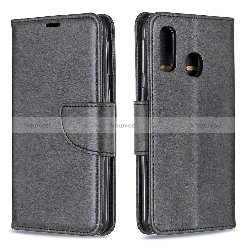 Leather Case Stands Flip Cover Holder B04F for Samsung Galaxy A40 Black