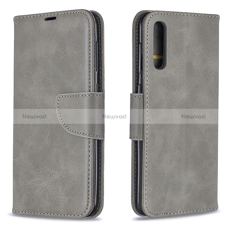 Leather Case Stands Flip Cover Holder B04F for Samsung Galaxy A50S Gray