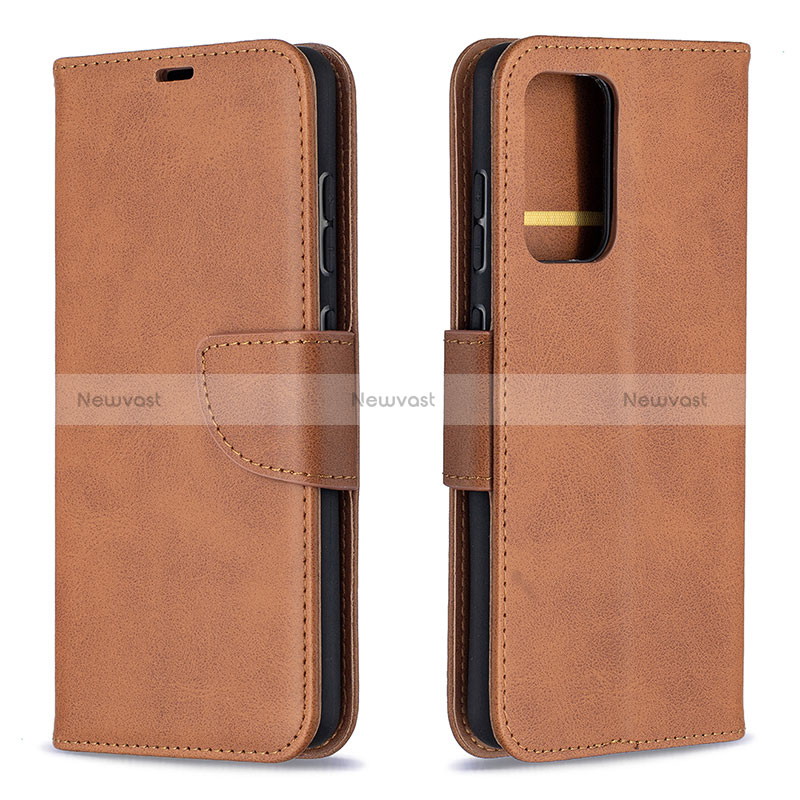 Leather Case Stands Flip Cover Holder B04F for Samsung Galaxy A52 4G Brown