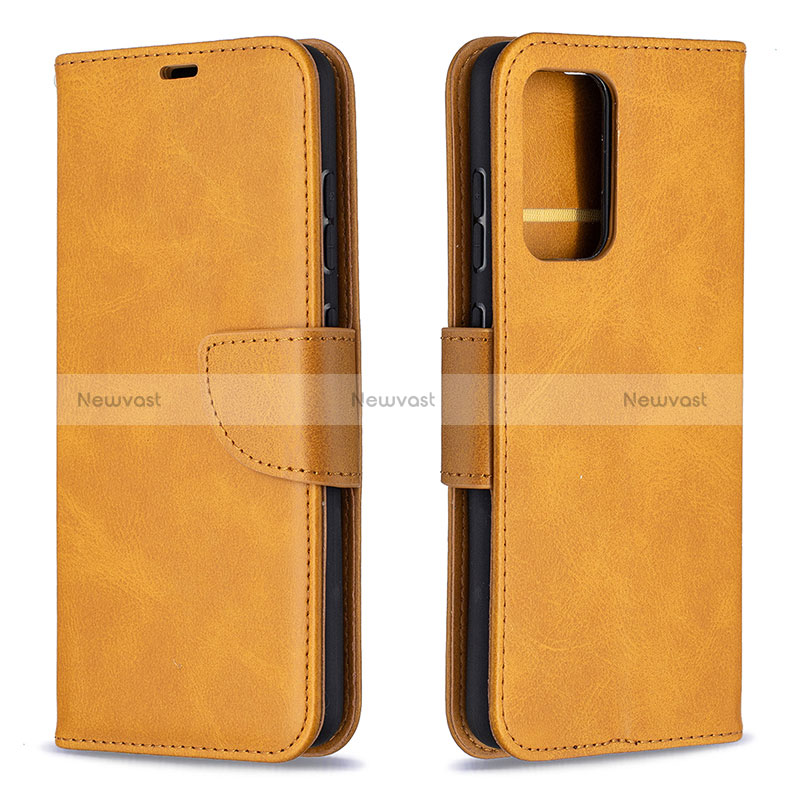 Leather Case Stands Flip Cover Holder B04F for Samsung Galaxy A52 5G Light Brown