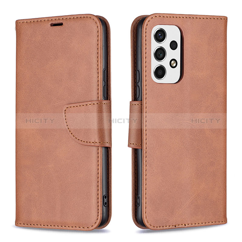 Leather Case Stands Flip Cover Holder B04F for Samsung Galaxy A53 5G Brown